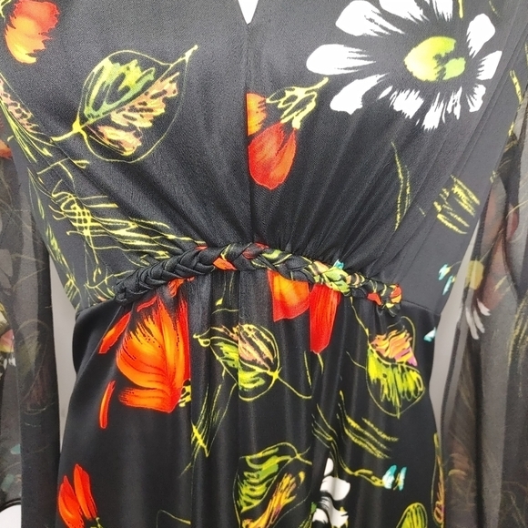 Vintage 70's angel wing sleeves maxi dress S/M - Picture 4 of 13